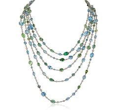 Platinum Diamond, Aquamarine and Tourmaline Sautoir