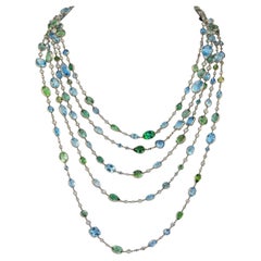 Platinum Diamond, Aquamarine and Tourmaline Sautoir