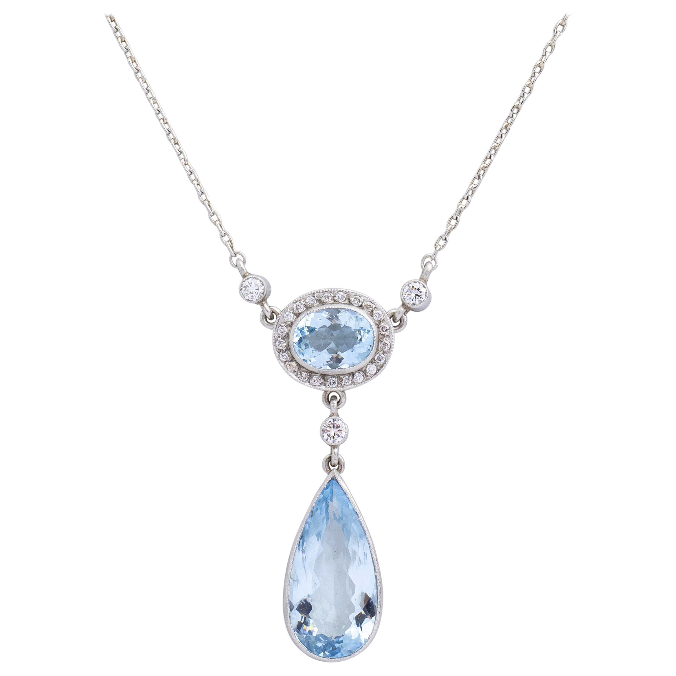 Platinum, Diamond 
Aquamarine Necklace