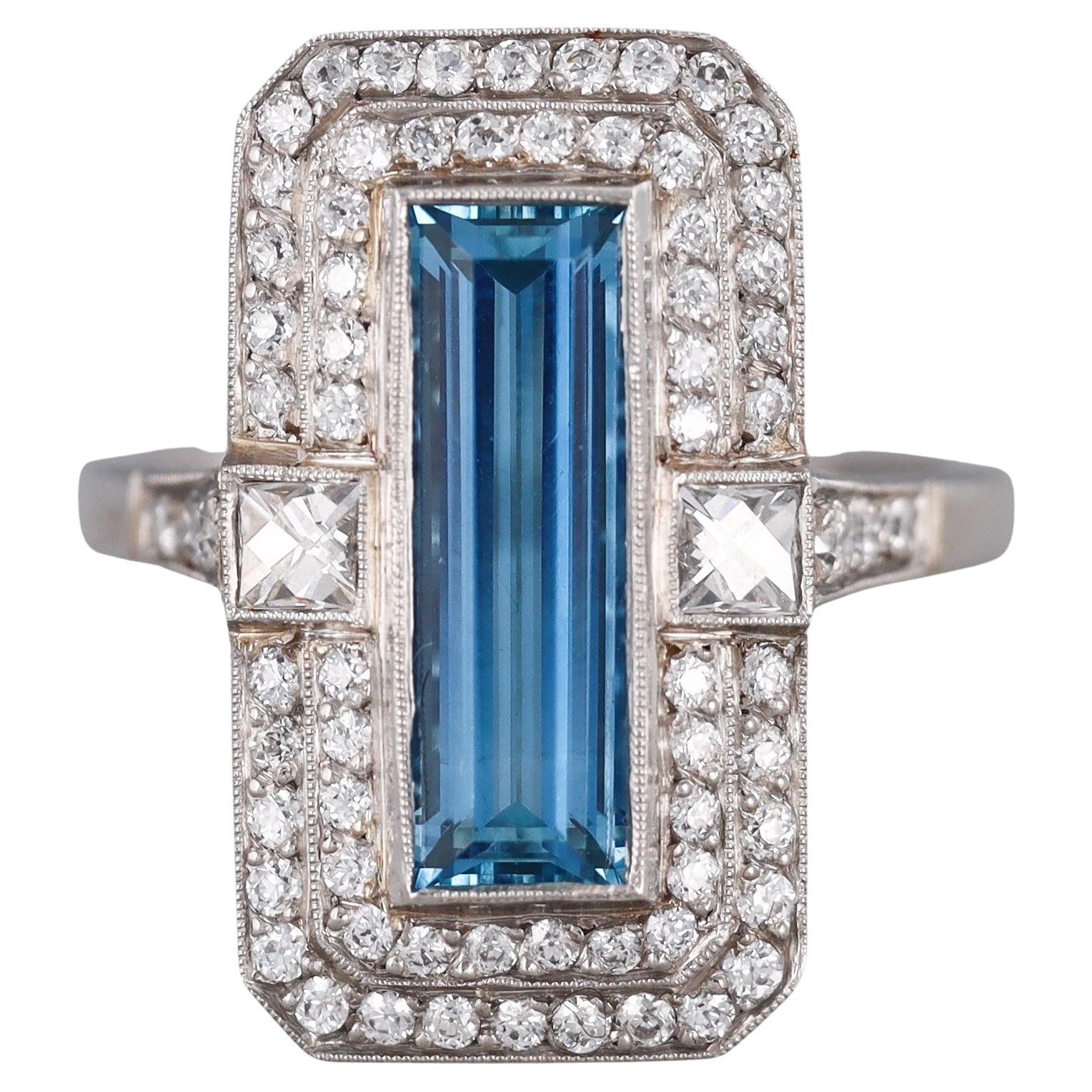 Anillo Aguamarina Diamante Platino
