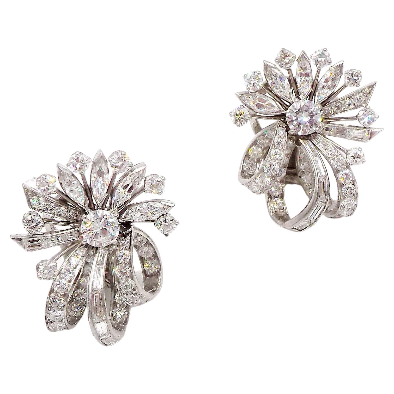 Platinum Diamond Art Deco Clip on Earrings For Sale