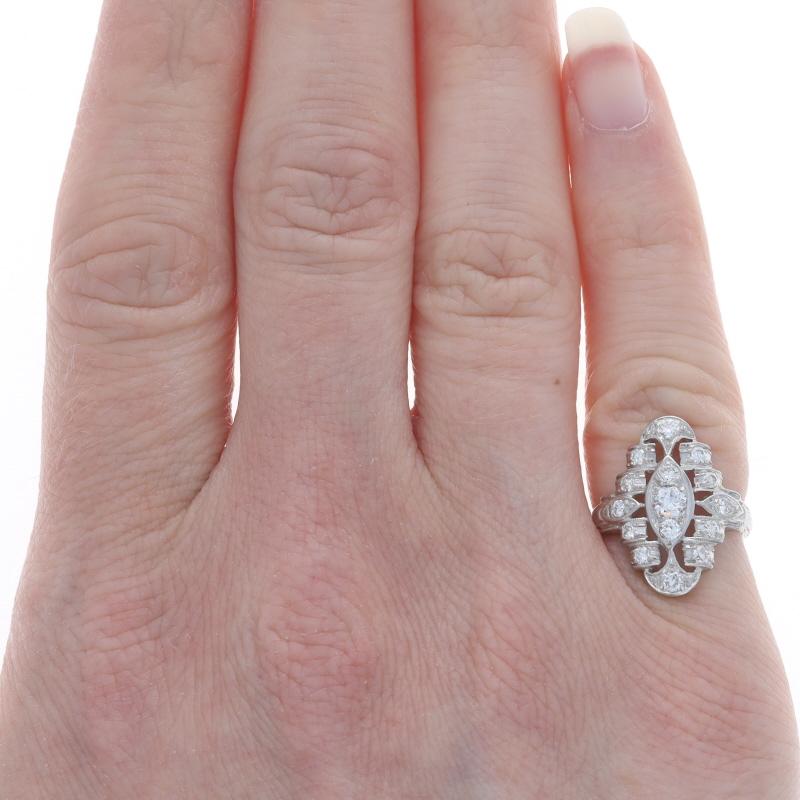 Round Cut Platinum Diamond Art Deco Cluster Cocktail Ring - Transitional .47ctw Vintage For Sale