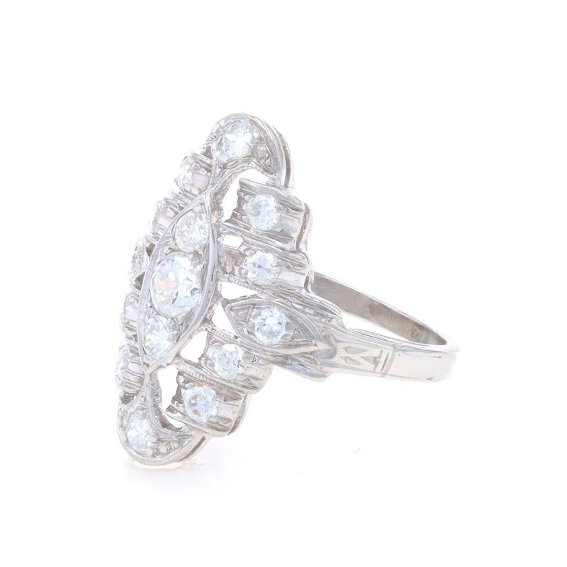 Platinum Diamond Art Deco Cluster Cocktail Ring - Transitional .47ctw Vintage In Excellent Condition For Sale In Greensboro, NC