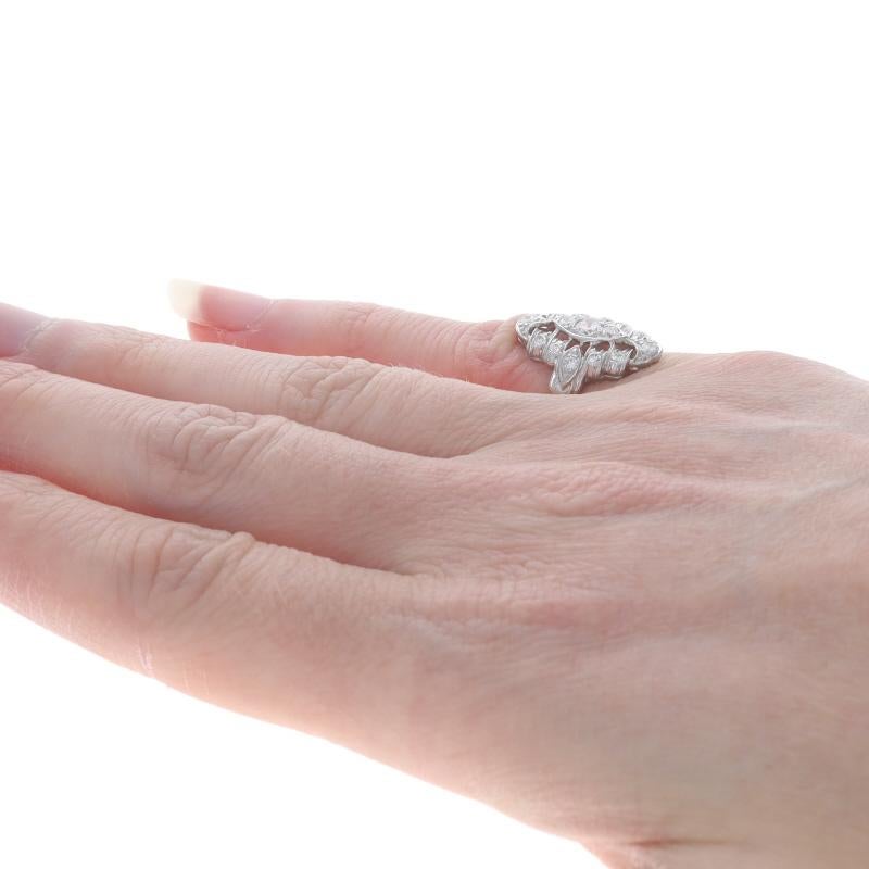 Women's Platinum Diamond Art Deco Cluster Cocktail Ring - Transitional .47ctw Vintage For Sale