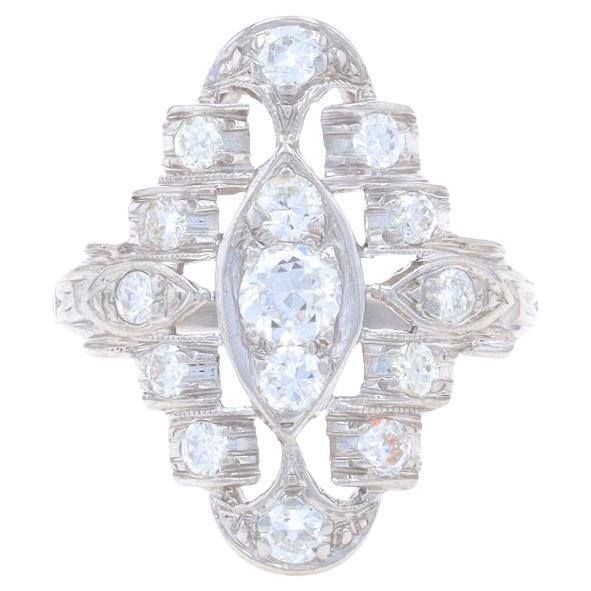 Platinum Diamond Art Deco Cluster Cocktail Ring - Transitional .47ctw Vintage For Sale