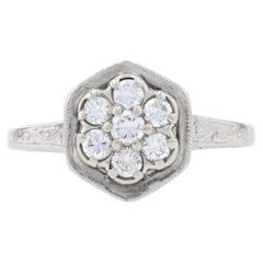 Platin Diamant Art Deco Cluster Halo Verlobungsring Rnd .35ctw Floral Vintage