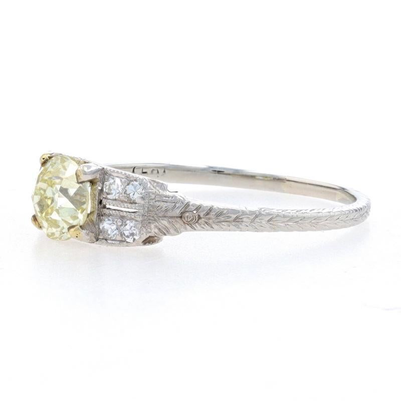 Round Cut Platinum Diamond Art Deco Engagement Ring - 18k European .88ctw GIA Vintage For Sale