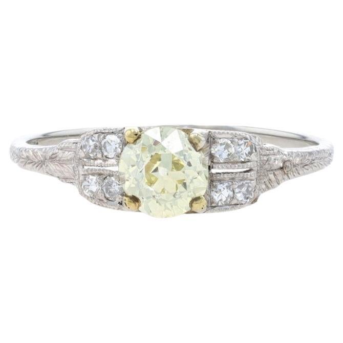 Platinum Diamond Art Deco Engagement Ring - 18k European .88ctw GIA Vintage For Sale