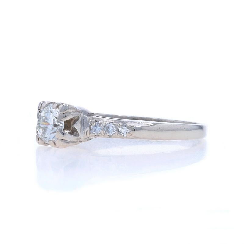 Round Cut Platinum Diamond Art Deco Engagement Ring - Round Brilliant .49ctw Vintage For Sale