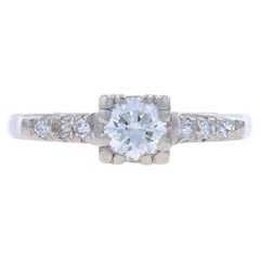 Platinum Diamond Art Deco Engagement Ring - Round Brilliant .49ctw Vintage