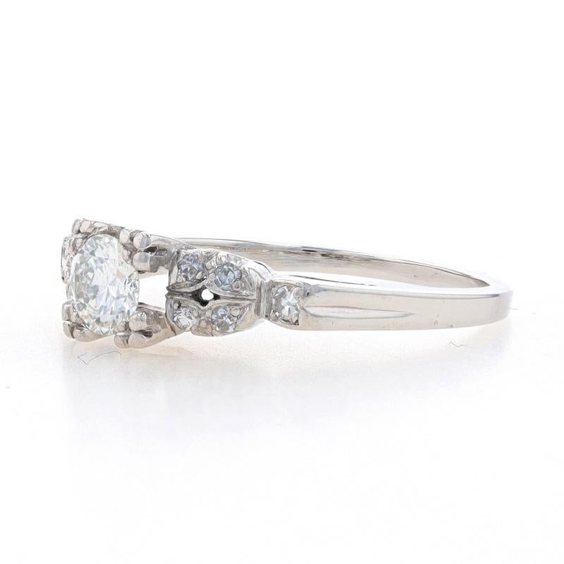 Round Cut Platinum Diamond Art Deco Engagement Ring - Transitional Round .48ctw Vintage For Sale