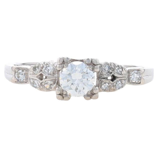 Platinum Diamond Art Deco Engagement Ring - Transitional Round .48ctw Vintage For Sale