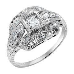 Antique Platinum Diamond Art Deco Filigree Cocktail Ring