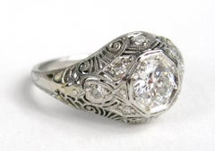 Platinum Diamond Art Deco Filigree Engagement Ring