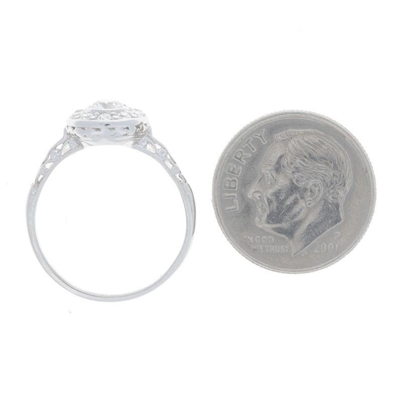 Platinum Diamond Art Deco Halo Engagement Ring - European Cut .53ctw Vintage In Good Condition For Sale In Greensboro, NC
