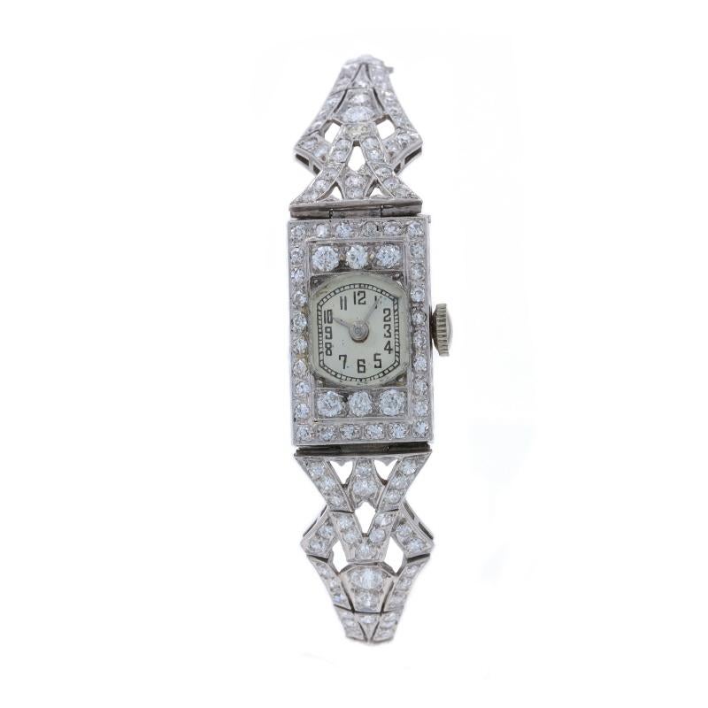Taille simple Montre Art déco pour femme en or 18k et 14k avec diamants 3,10 ctw vintage 1 Yr Wnty en vente