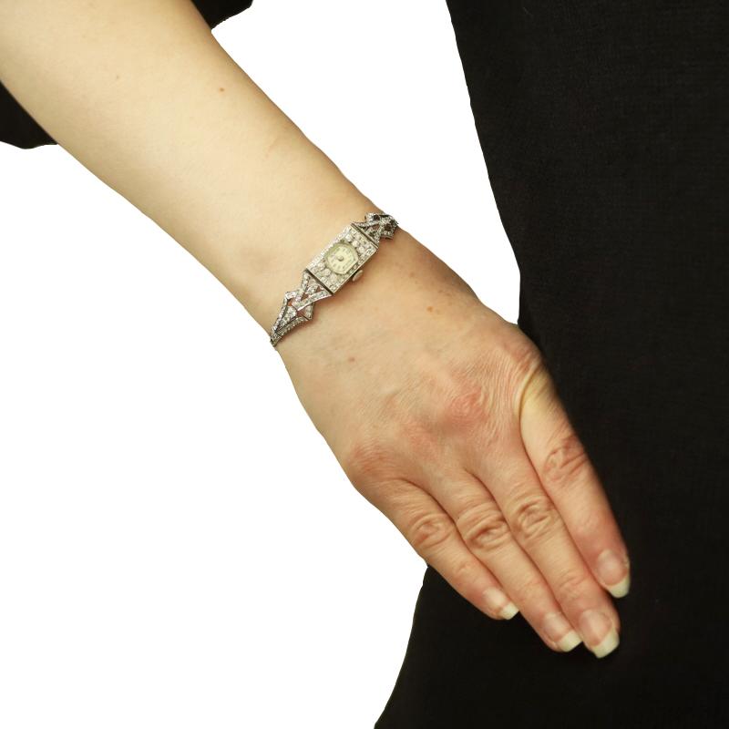 Montre Art déco pour femme en or 18k et 14k avec diamants 3,10 ctw vintage 1 Yr Wnty Excellent état - En vente à Greensboro, NC