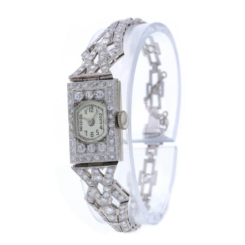 Montre Art déco pour femme en or 18k et 14k avec diamants 3,10 ctw vintage 1 Yr Wnty Pour femmes en vente
