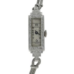 Platinum Diamond Art Deco Ladies Watch Single Ct .18ctw Vintage Quartz Converted