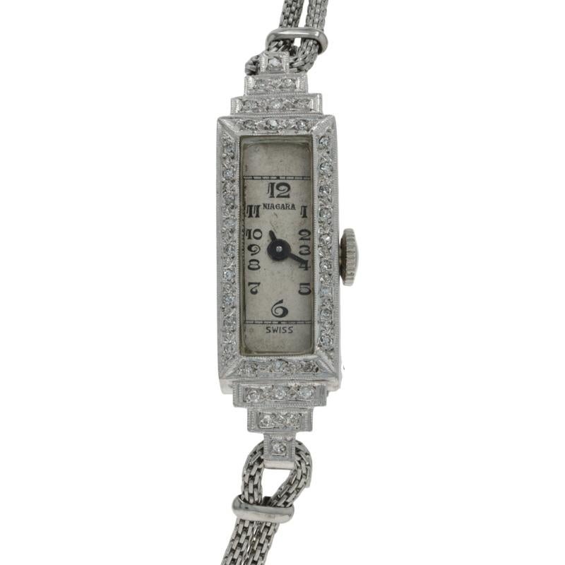 Platinum Diamond Art Deco Ladies Watch Single Ct .18ctw Vintage Quartz Converted