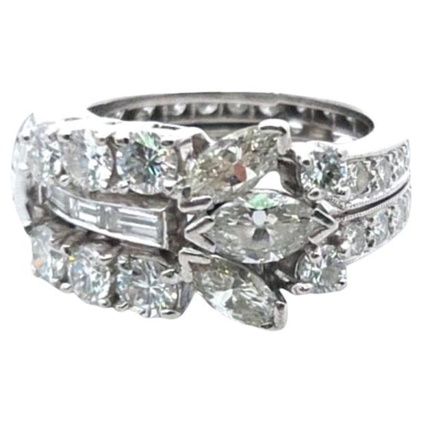 Anillo Art Decó de Platino y Diamantes 2,80 ct PLT en venta