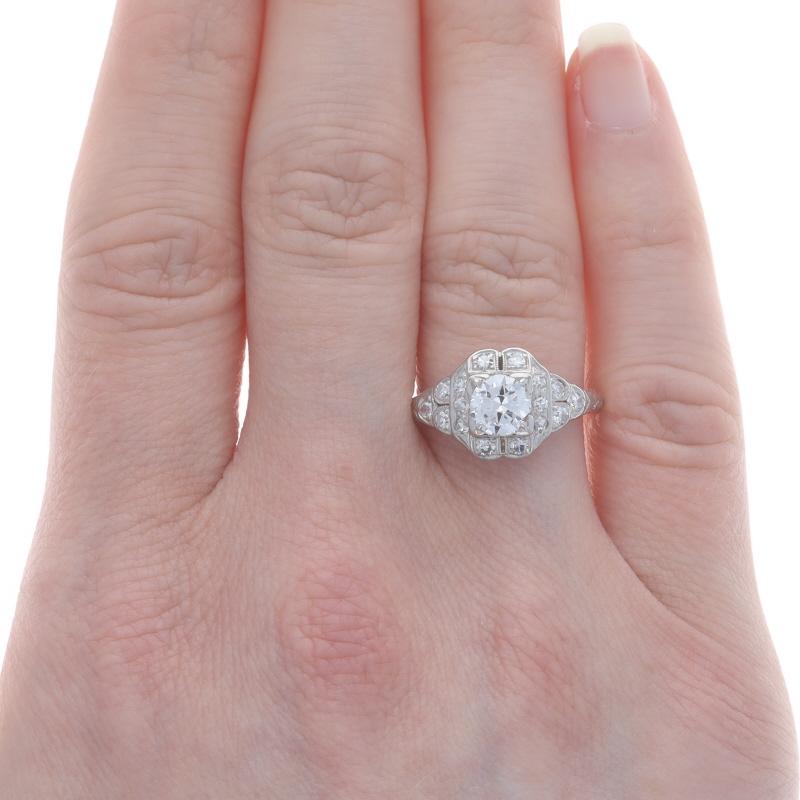 Size: 7 1/4
Sizing Fee: Up 2 sizes for $25 or Down 1 size for $25

Era: Art Deco
Date: 1920s - 1930s

Metal Content: 900 Platinum

Stone Information
Natural Diamond
Carat(s): .69ct
Cut: Transitional Cut Round Brilliant
Color: H
Clarity: