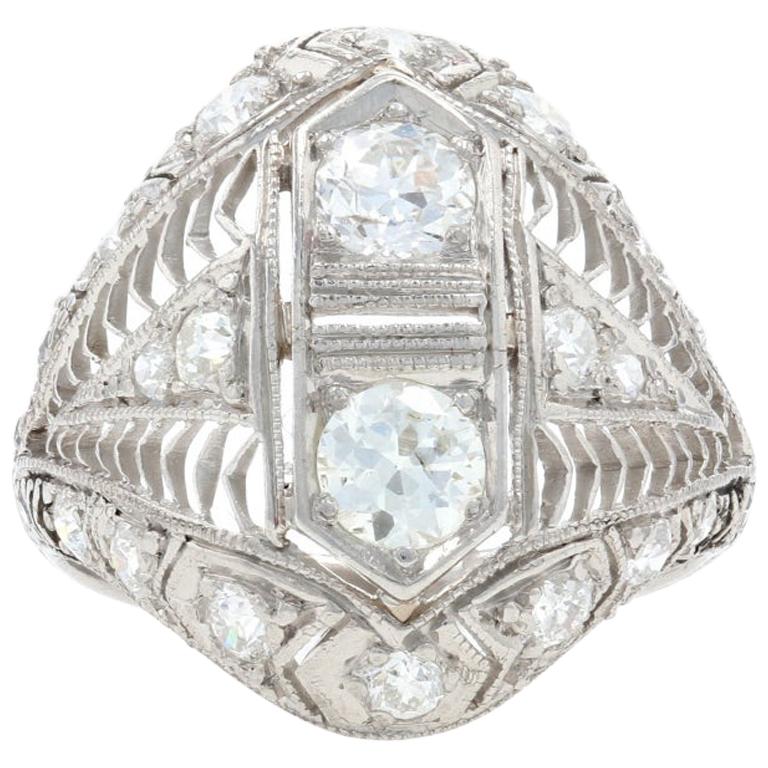 Anillo Art Decó de diamantes en platino, talla europea 1,22 quilates Vintage Milgrain en venta