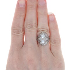 Platinum Diamond Art Deco Ring, European Cut 1.22 Carat Vintage Milgrain