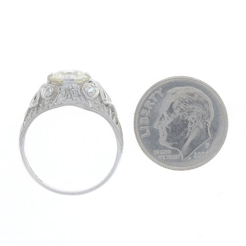 Women's Platinum Diamond Art Deco Ring - European Cut 1.70ctw Vintage Filigree For Sale