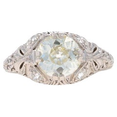 Platinum Diamond Art Deco Ring - European Cut 1.70ctw Vintage Filigree