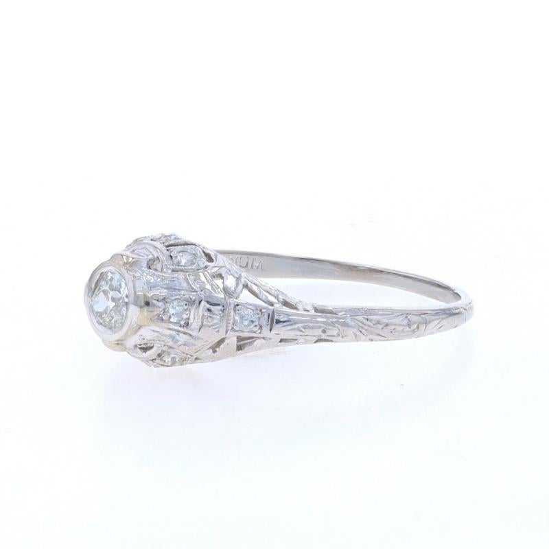 Old Mine Cut Platinum Diamond Art Deco Ring - Mine Cut .30ctw Vintage Milgrain Filigree For Sale