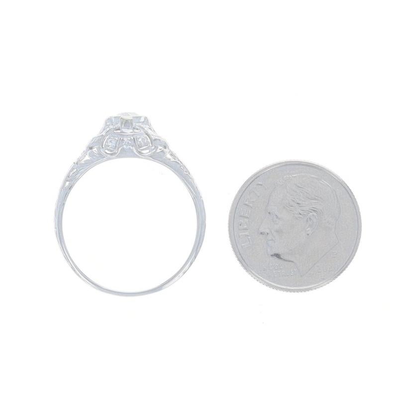 Women's Platinum Diamond Art Deco Ring - Mine Cut .30ctw Vintage Milgrain Filigree For Sale