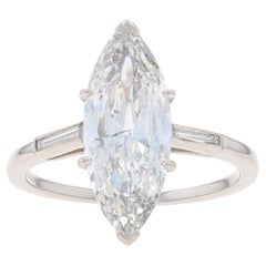 Platinum Diamond Art Deco Ring - Old Cut Marquise 2.56ctw GIA Milgrain