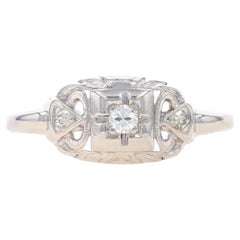 Platinum Diamond Art Deco Ring - Round Brilliant .10ctw Antique Engagement