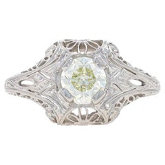 Platinum Diamond Art Deco Solitaire Ring - Euro .71ct Vintage Filigree Milgrain