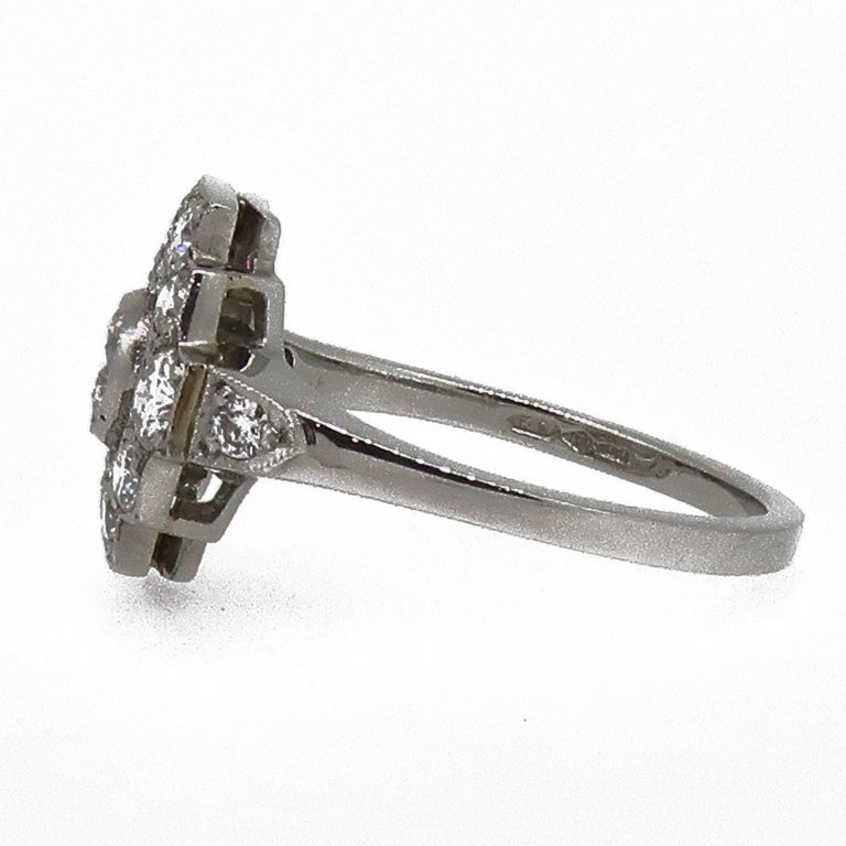 Brilliant Cut Platinum Diamond Art Deco Style Cluster Ring For Sale