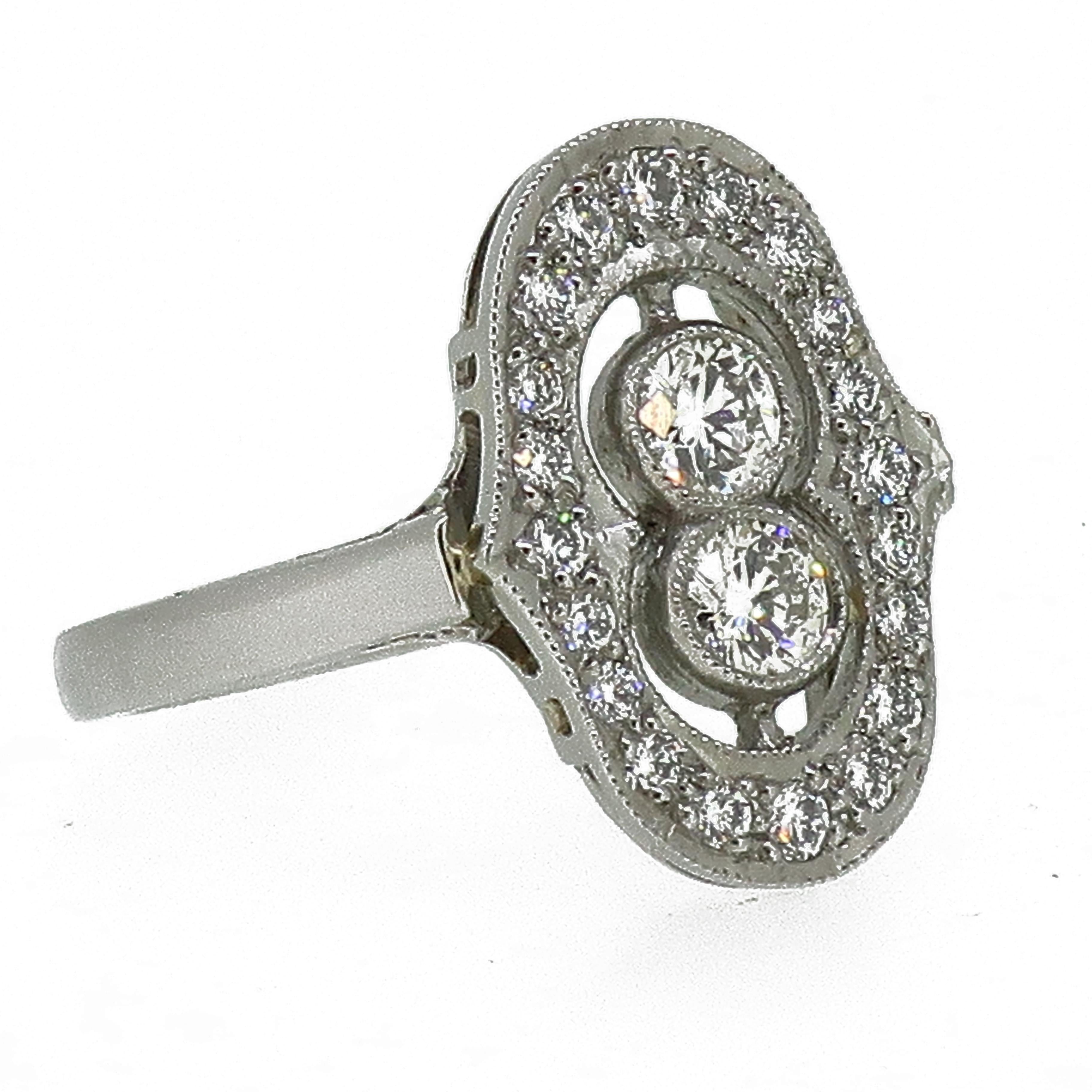 Women's Platinum Diamond Art Deco Style Cluster Ring For Sale