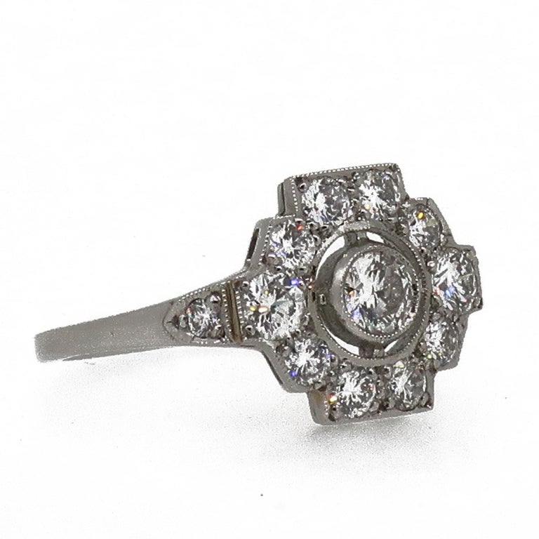 Platinum Diamond Art Deco Style Cluster Ring For Sale 1