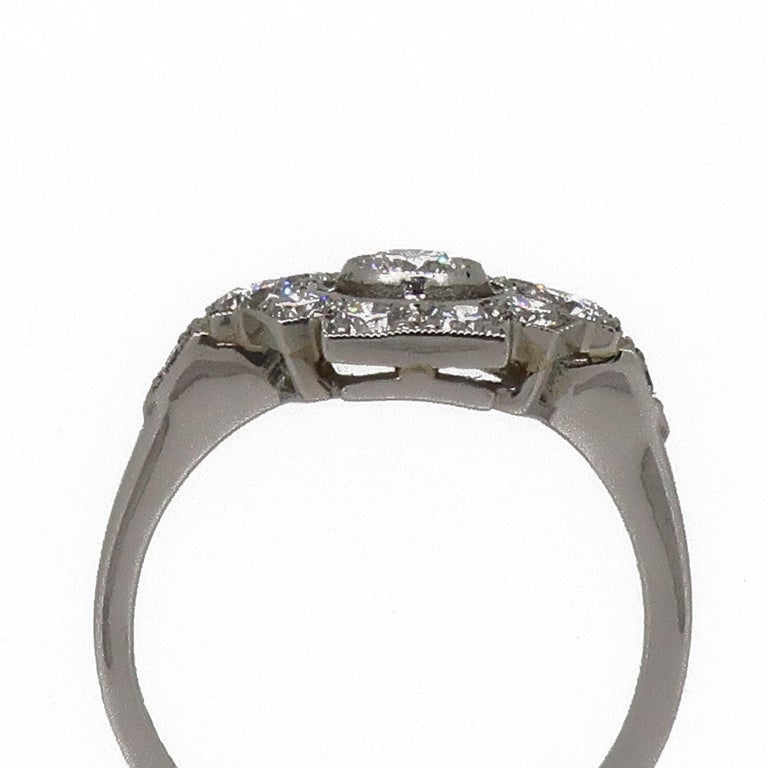 Platinum Diamond Art Deco Style Cluster Ring For Sale 2
