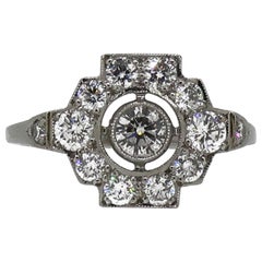 Platinum Diamond Art Deco Style Cluster Ring