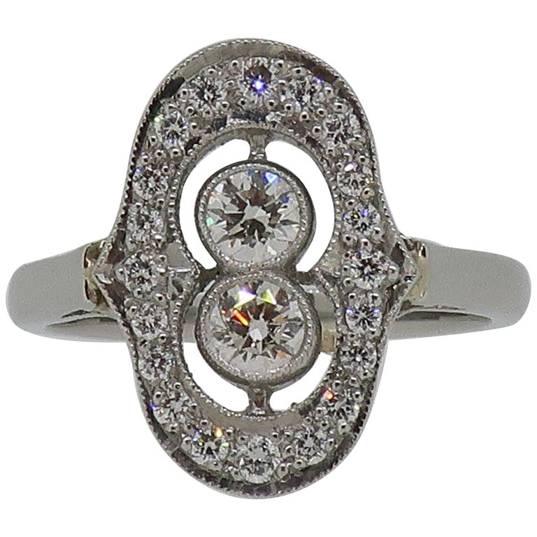Platinum Diamond Art Deco Style Cluster Ring For Sale