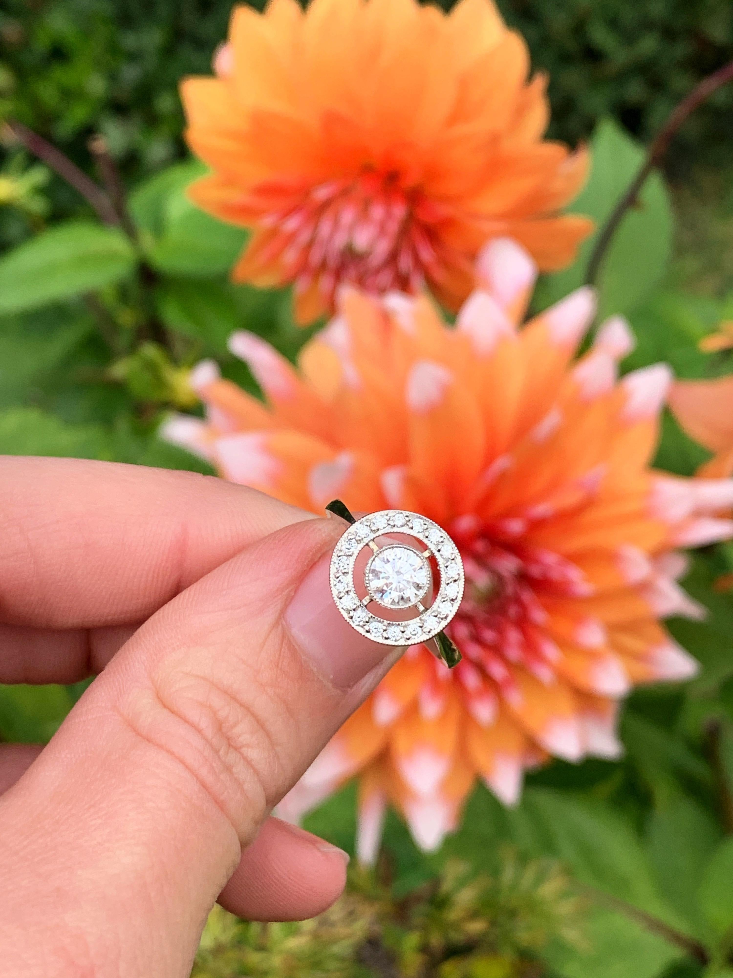 Platinum Diamond Art Deco Style Target Cluster Ring For Sale 4