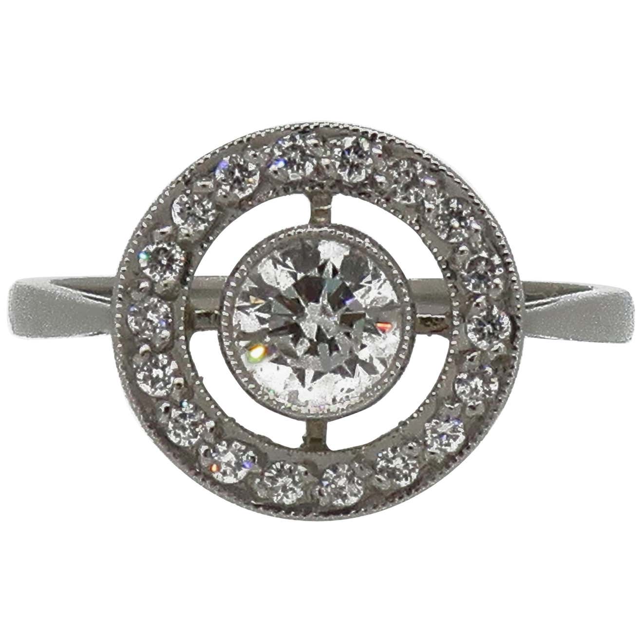Platinum Diamond Art Deco Style Target Cluster Ring For Sale at 1stDibs