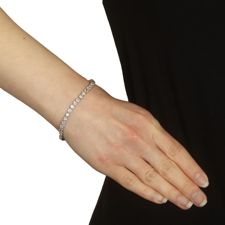 Round Cut Platinum Diamond Art Deco Tennis Bracelet 6 3/4