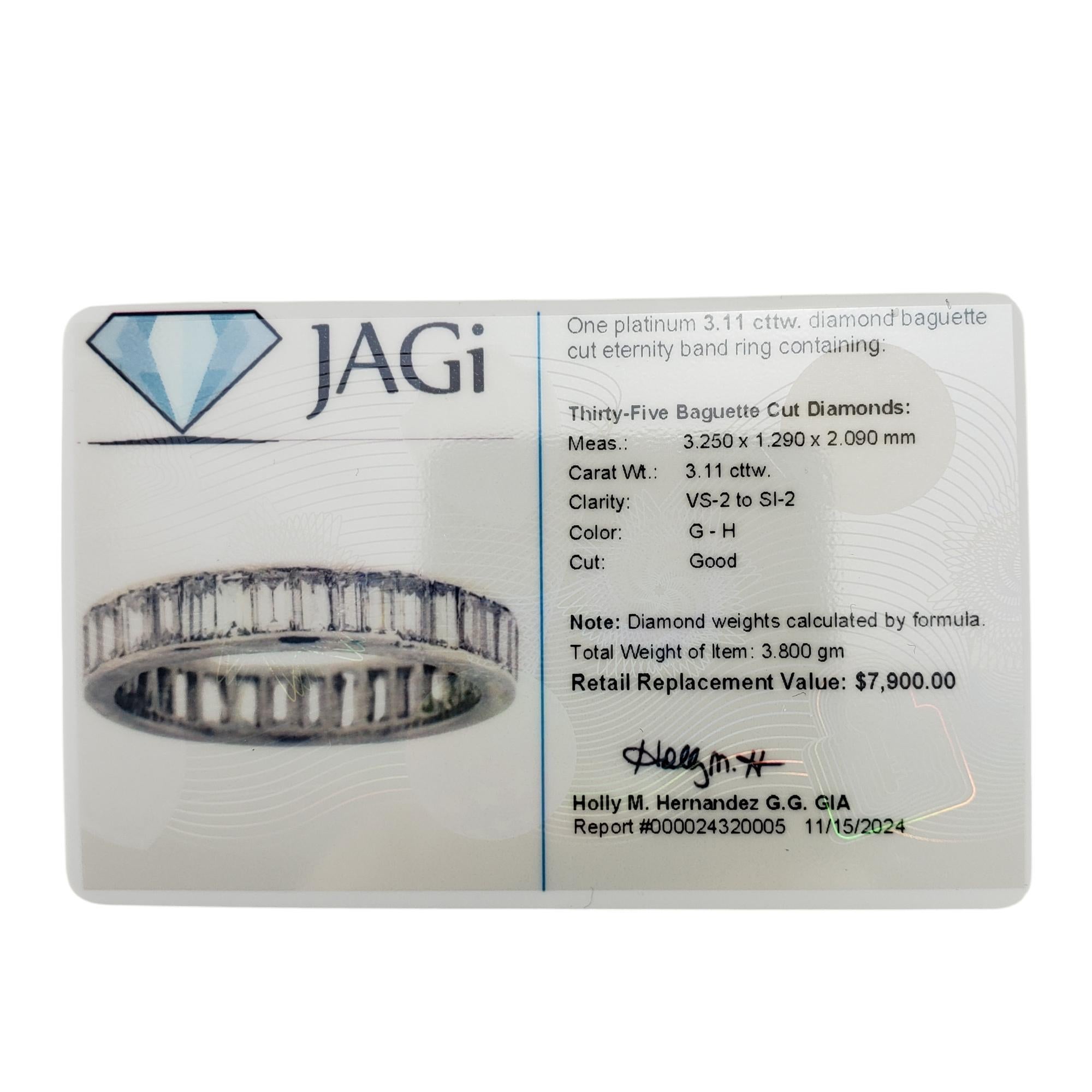 Platinum Diamond Baguette Cut Eternity Band Size 7.25 #19849 en vente 2