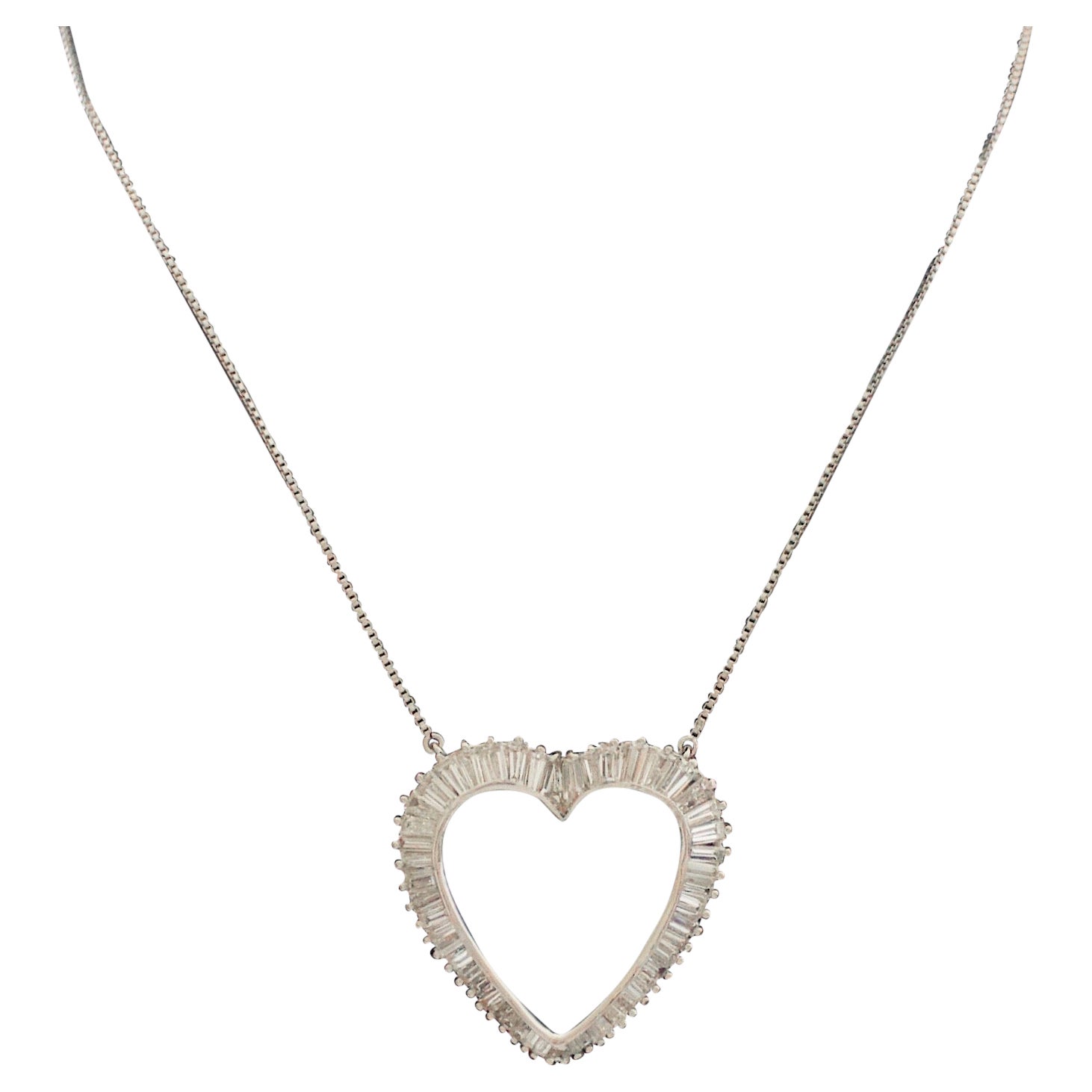 Collar Corazón Baguette de Diamantes en Platino 3,00 Quilates Circa 1960's