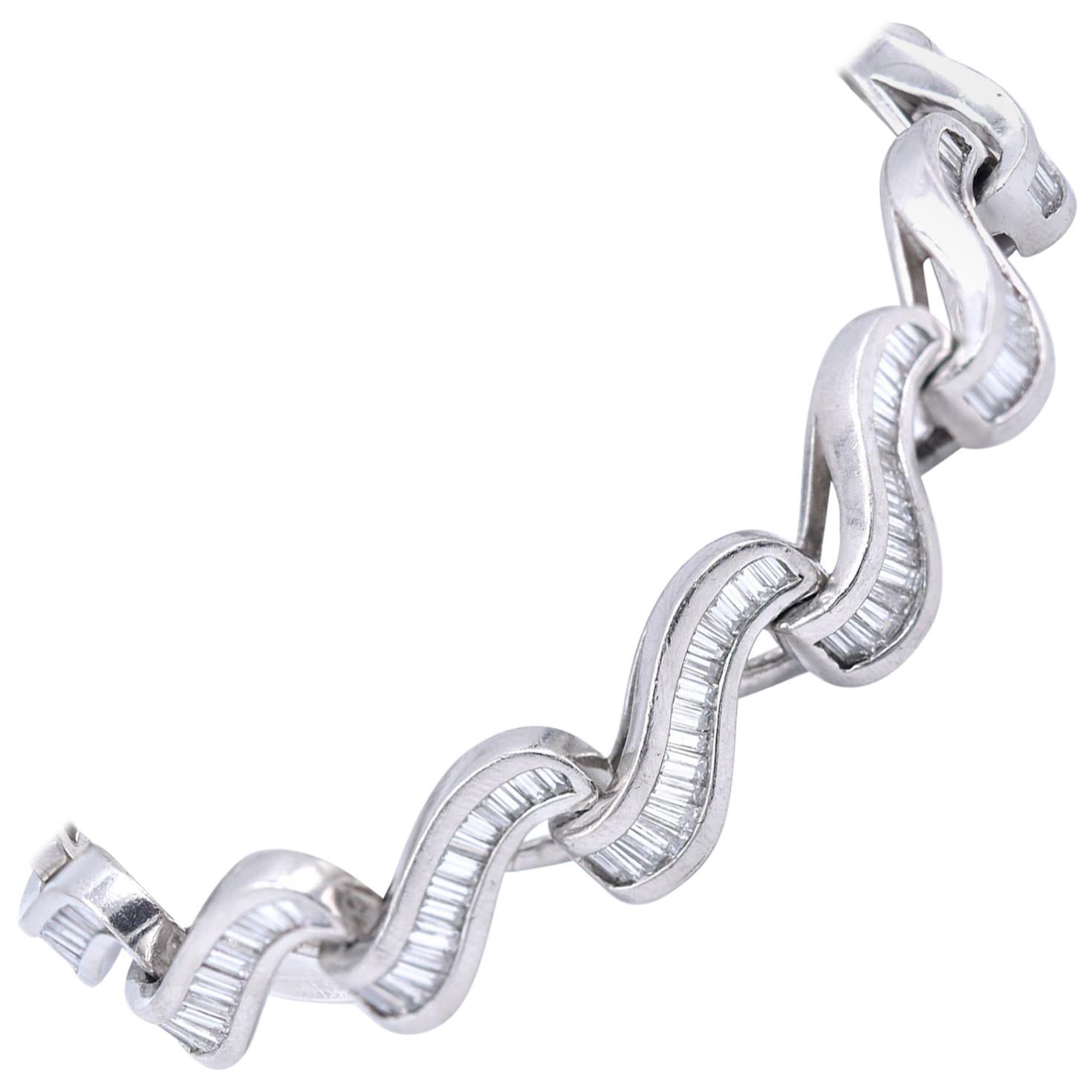 Platinum Diamond Baguette S-Link Tennis Bracelet