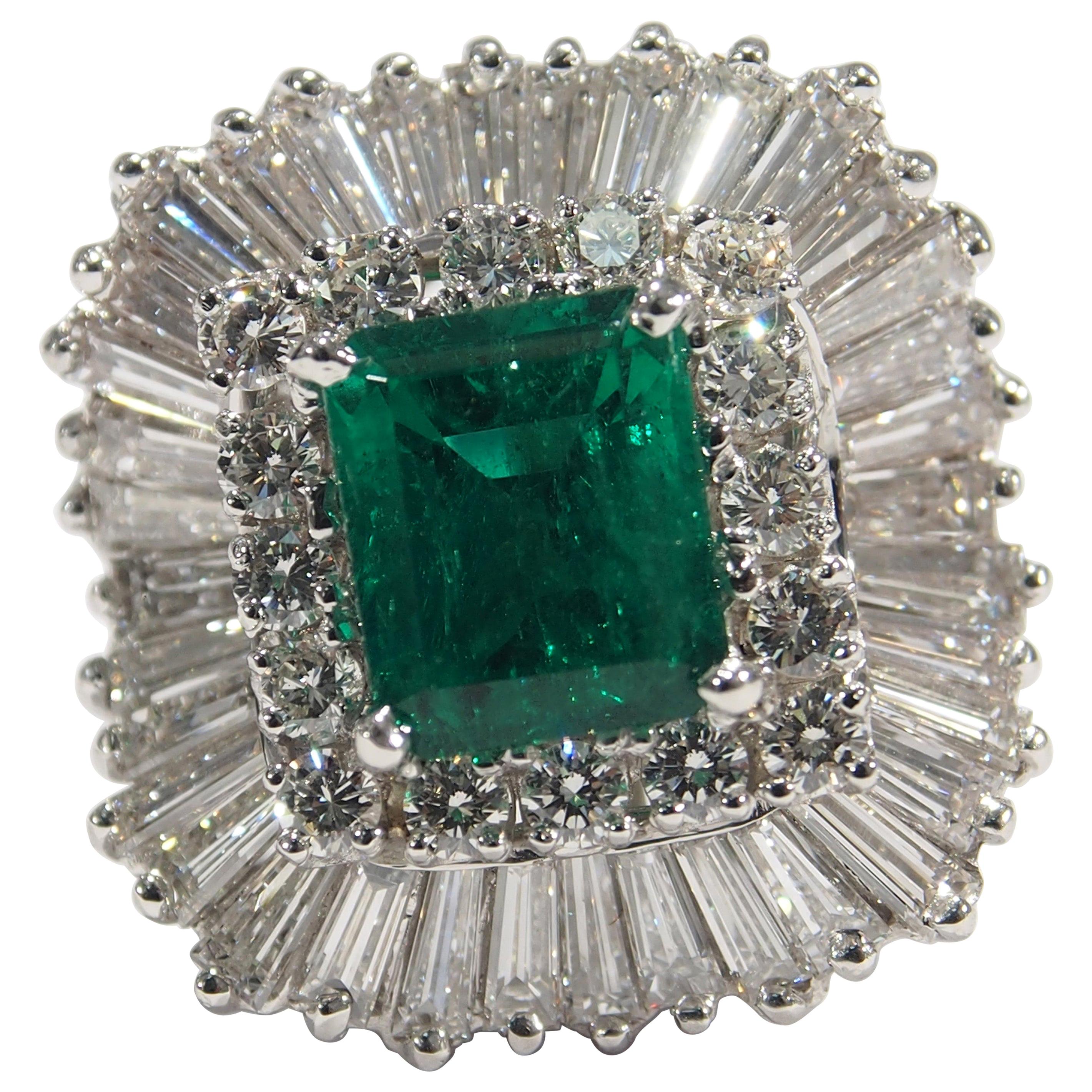 Platinum Diamond Ballerina Colombian Emerald Pendant Ring GIA Certified