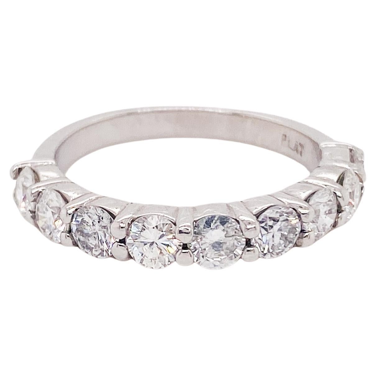 Platinum Diamond Band with 9 Diamonds 1.35 Carats Stackable Wedding Band For Sale
