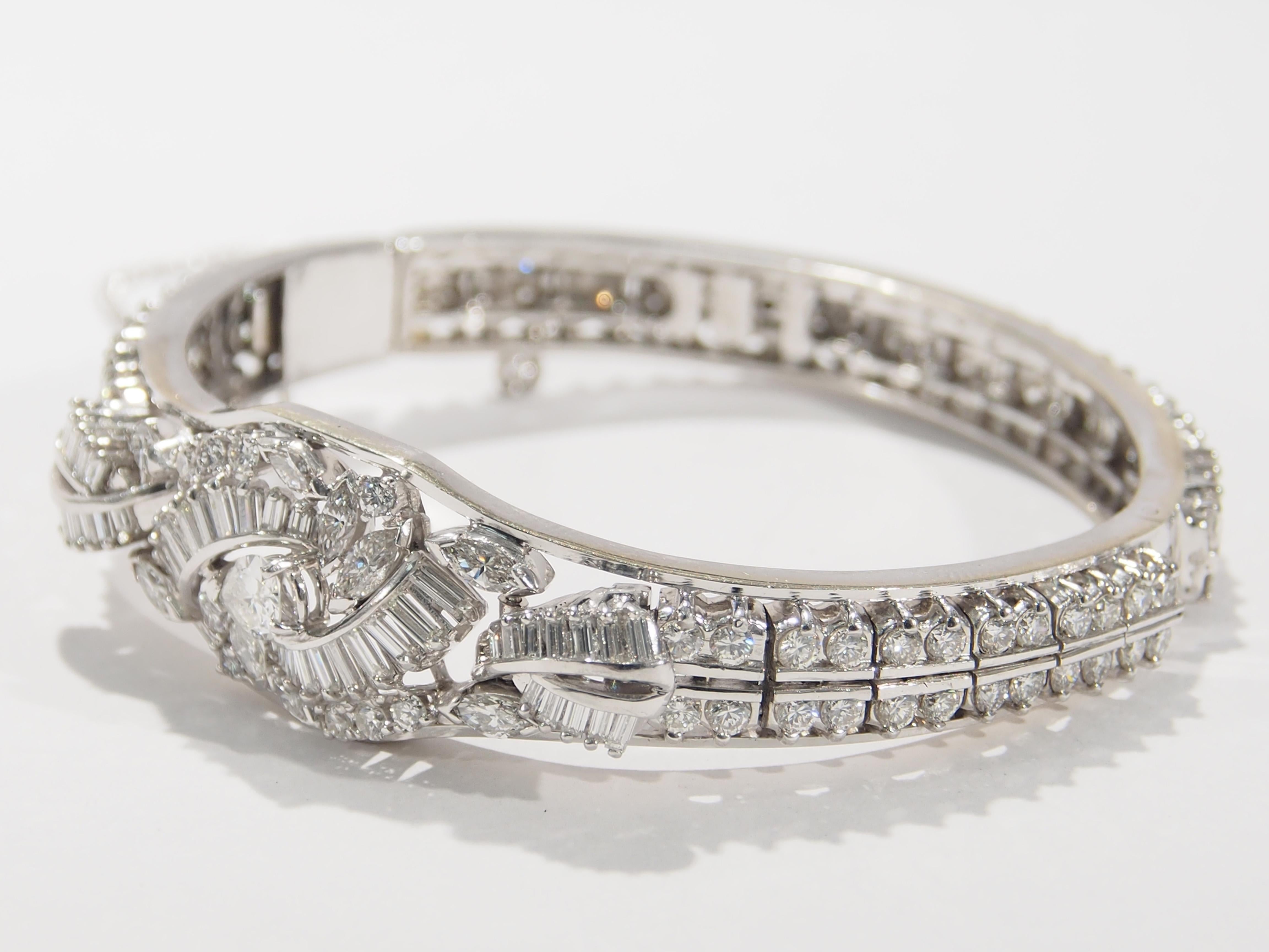 Women's or Men's Platinum Diamond Bangle 8.40 Carat Flower Motif